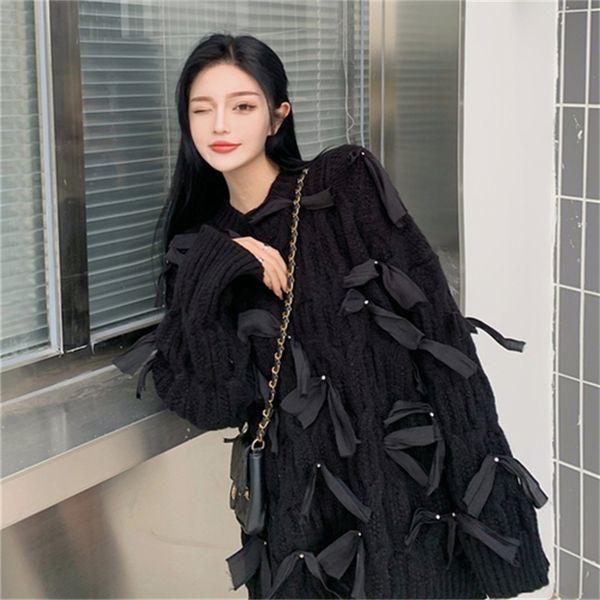 

the bow neck design women's knitted shirt sweater long sleeve solid winter shirts 2021 new female looser all games qcq2, White;black