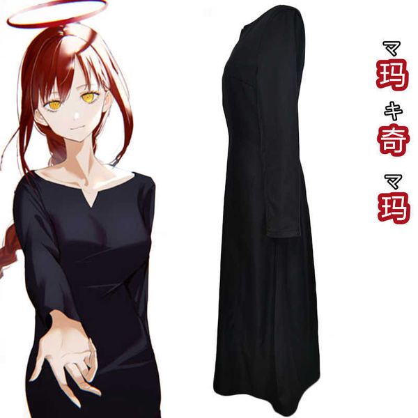 Makima Cosplay Black Kleid Anime Kettensäge Mann Kostüm Perücke Langarm Halloween Party Rolle Spiel Uniform Mädchen Frauen Y0913