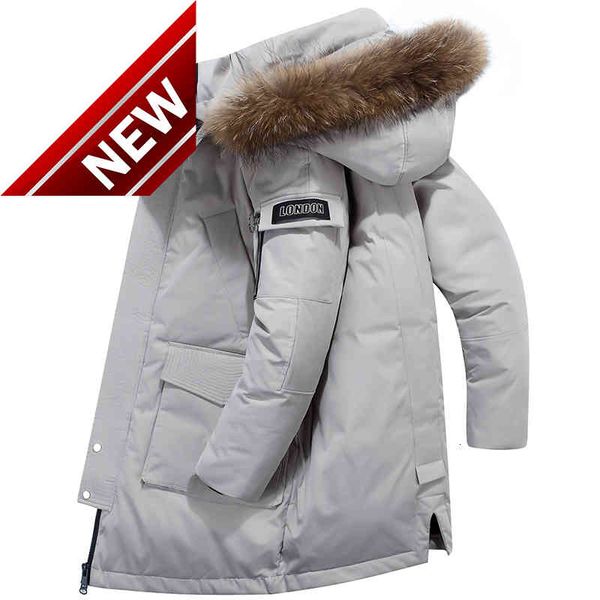 

2019 new fashion fur collar long down jacket men thick warm windproof brand men's winter white duck coat snow parka, Black