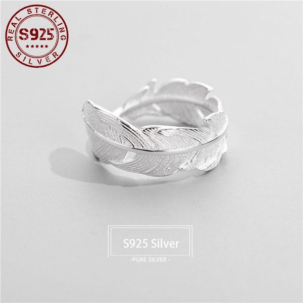 

cluster rings real 925 sterling silver ring for women feather open resizable exquisite party jewelry, Golden;silver