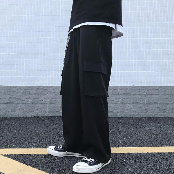 

men's pants #5092 gray black autumn thin pockets cargo men wide leg casual loose korean streetwear straight pantalon hombre