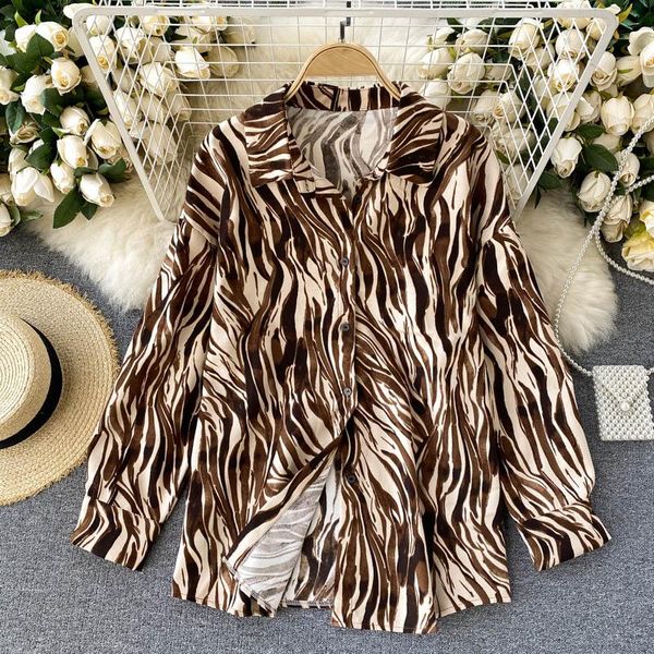 

women's blouses & shirts 2021 summer blouse korean retro lapel irregular wave long sleeve slim loose female de333, White