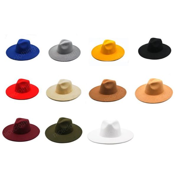 NewFedora-Hüte für Damen und Herren, große Krempe, 9 cm, große, einfache, klassische Jazz-Kappen, einfarbig, formelle Kleidung, Kirche, britischer Stil, neue Filzhüte
