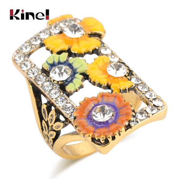 

cluster rings kinel colorful enamel flower ring antique gold color mosaic white crystal vintage wedding for women fashion 2021, Golden;silver