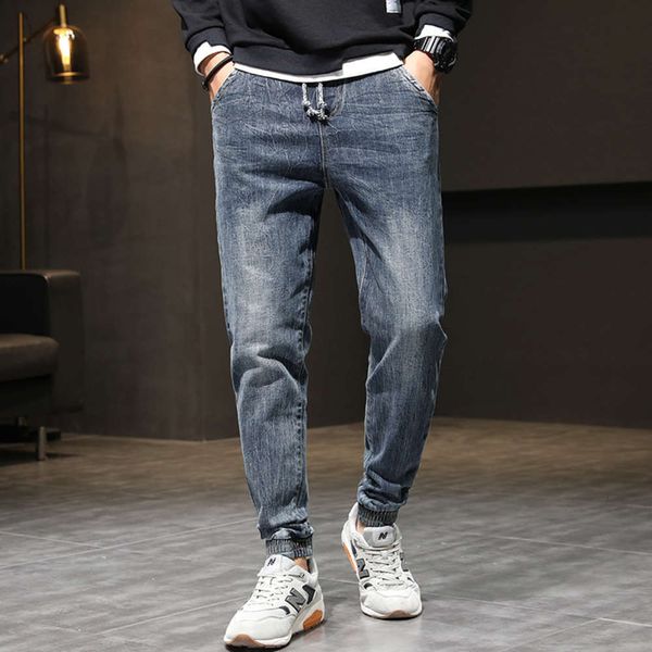 

jeans men's autumn and winter new loose casual elastic waist legged tooling harem pantswinter, Blue