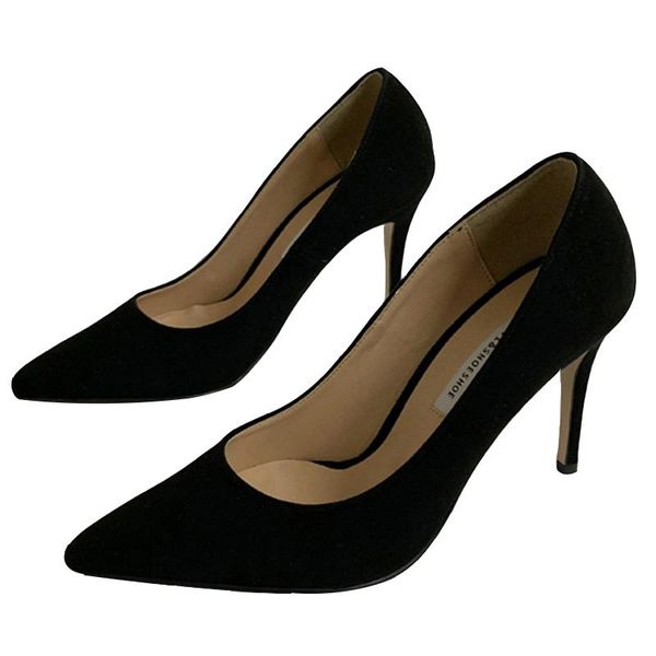 

spring summer new pointed single shoes suede stiletto asakuchi heel women's shoes banquet wild high heels size 33-42, Black