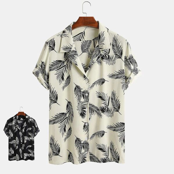 

shirtsholiday casual palm leaf printed men's shirt, White;black