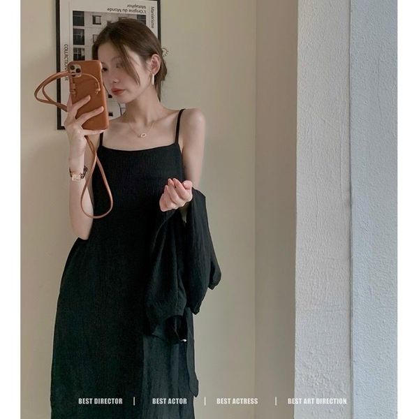 

women's trench coats girl sling waist slimming dress hepburn little black long sleeve sun protective blouse female fashion suit, Tan;black