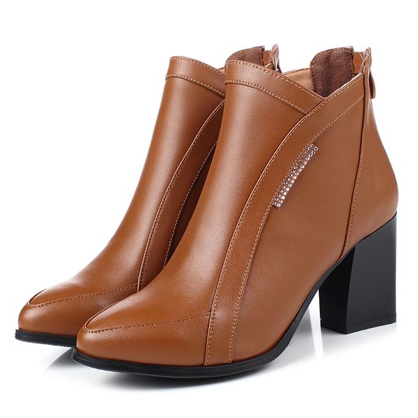 

5 color womens genuel leather dress shoes boots 7cm fashion classic ankle shoes boots work shoes spring autumn lady boot, Black