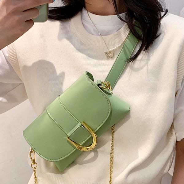 

high sense of pure color western style chain messenger bag 2021 spring new fashion women's designer chest bag wild shoulder