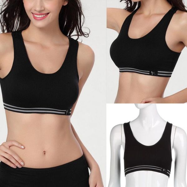 

summer style women cotton stretch athletic vest gym fitness sports bra no rims full cup padded bras colorful plus size, White;black