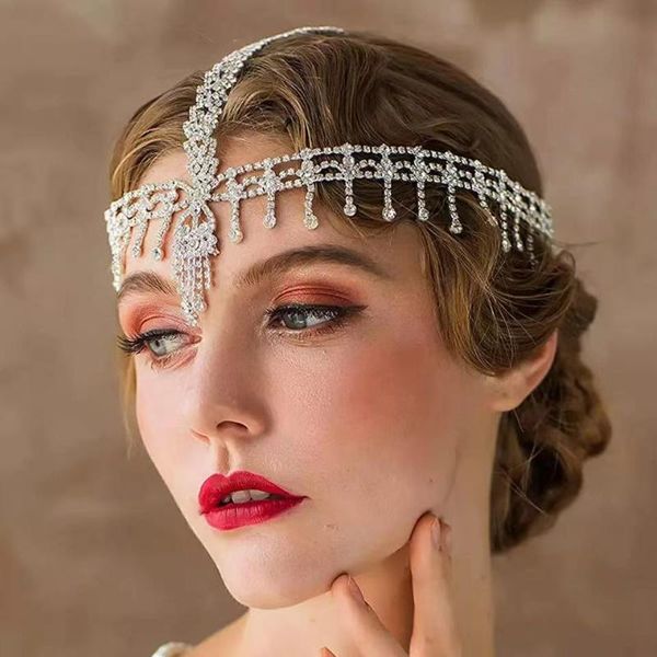 

hair clips & barrettes tassel headpiece rhinestone bride delicate headband chain wedding accessories crystal forehead headwear hat cap jewel, Golden;silver