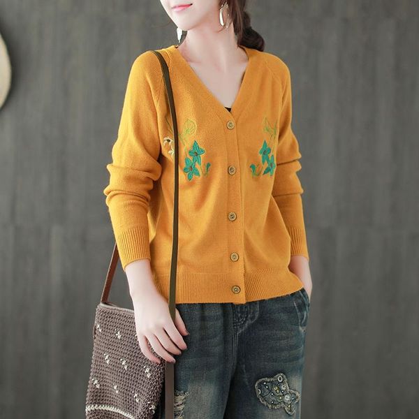 

women's sweaters flowers embroidery v-neck female cardigan sweater autumn winter 2021 mori girl, White;black