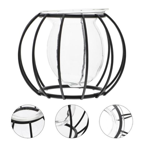 

vases 1pc home glass vase green plant hydroponic container with iron art rack