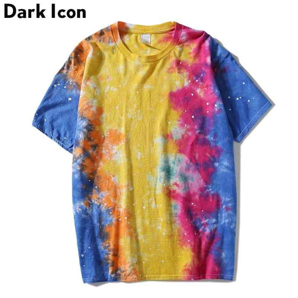 

foil paint splatter tie dyeing t-shirt men round neck street men's tshirts casual tee shirts man 210603, White;black