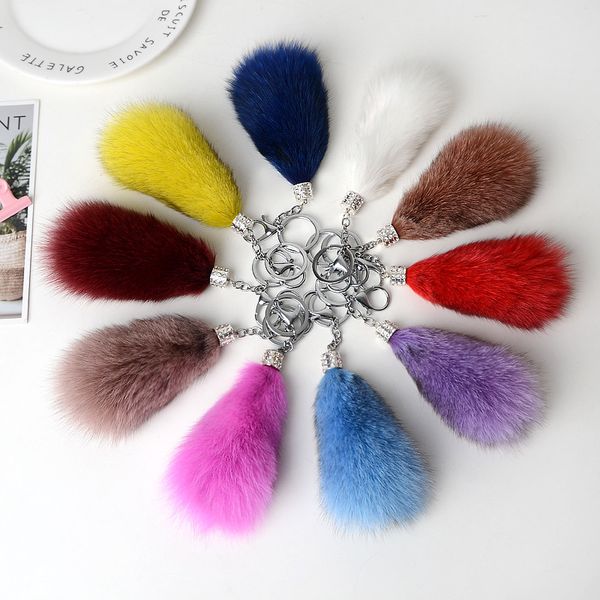

multi-color long fox fur tail keychain bag jewelry pendant accessories, Silver