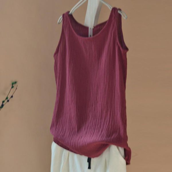 

summer cotton linen shirt blouse women clothes casual vintage vest blouse femme loose plus size sleeveless ladies xxl q2552, White