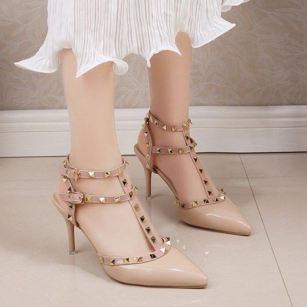 

dress shoes women slippers high sandals women's summer rivets sandales femmes sandalias, Black