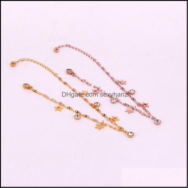 

anklets jewelry fashion stainless steel love small star charm chain rose gold color crystal round ankle bracelet woman gift drop delivery 20, Red;blue