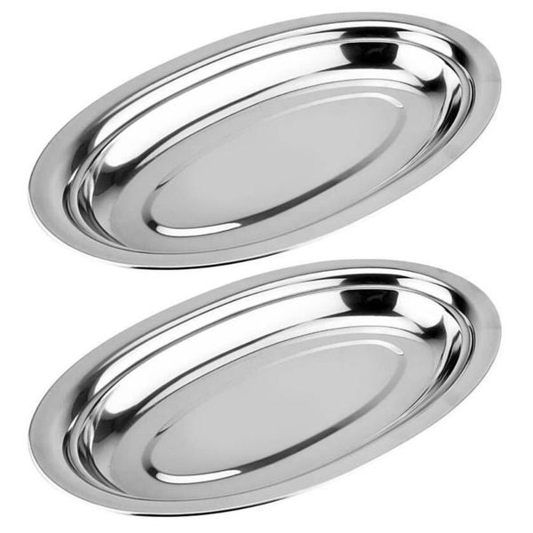 

dishes & plates 2pcs stainless steel oval steaming fish snack trays (silver)