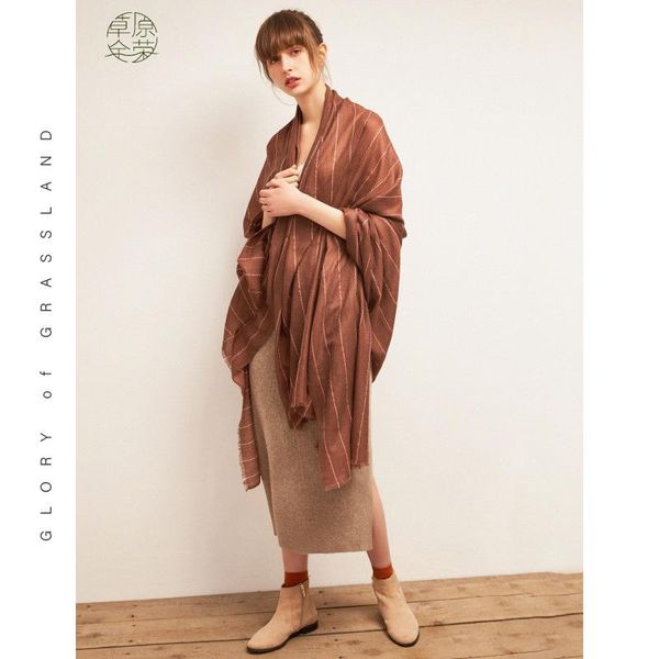 

scarves 2021origin pure wool women's striped scarfjapanese style line simple fashion warm shawl couple decorative scarffour seasons, Blue;gray