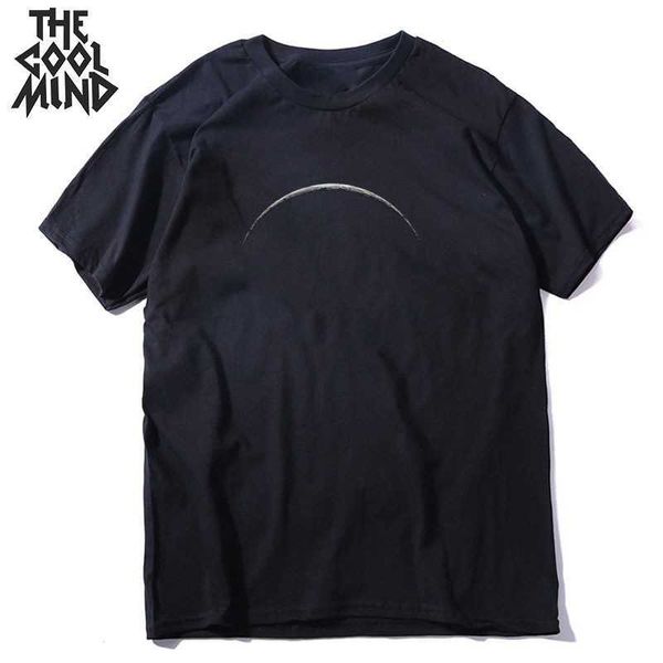 COOLMIND 100% Baumwolle Mond Druck Männer T-shirt Casual Sommer Kurzarm T-shirt Lose T-shirt Männliche T-shirts MO0154 210629