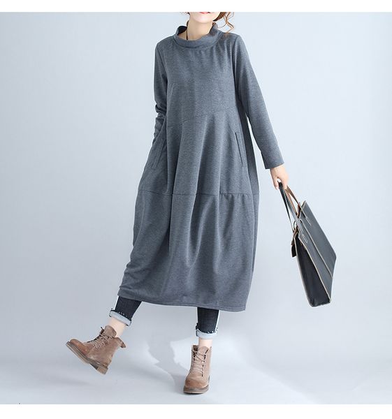 

women in long turtlenecks cotton elegant ladies dressed plus size women's clothes plied loose 2021 autumn #6513 j92o, Black;gray