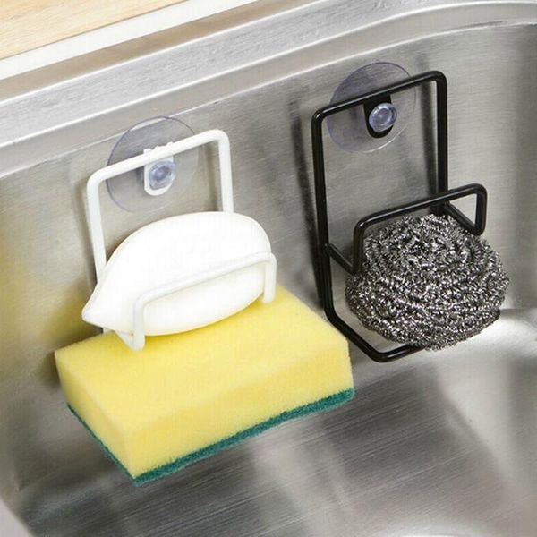 

kitchen storage & organization 1pcs metal suction cup sink drain rack wall sucker sponge drying holder soap stand dish cloth shelf