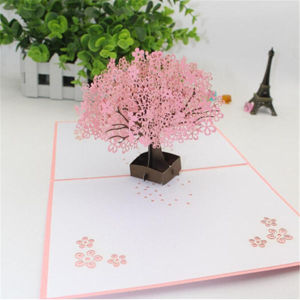 

greeting cards handmade 3d up cherry blossoms tree lover valentine anniversary paper sakura invitation wholesale