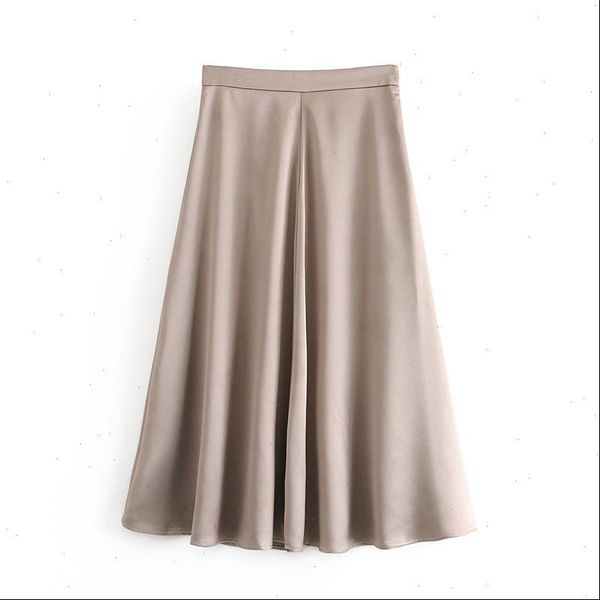 

merodi fashion za silk womens skirts satin long chic high waist soft skrit autumn girls elegant, Black