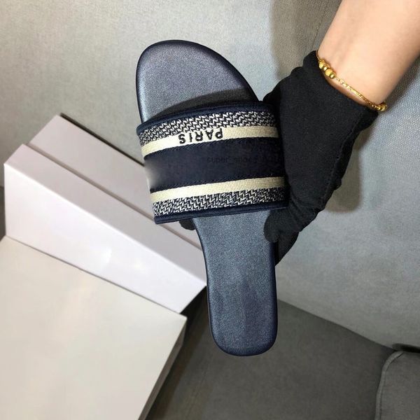 

luxury designer women slippers embroidered sandals floral damask fashion flip-flops striped beach dazzling floral belt box, Black