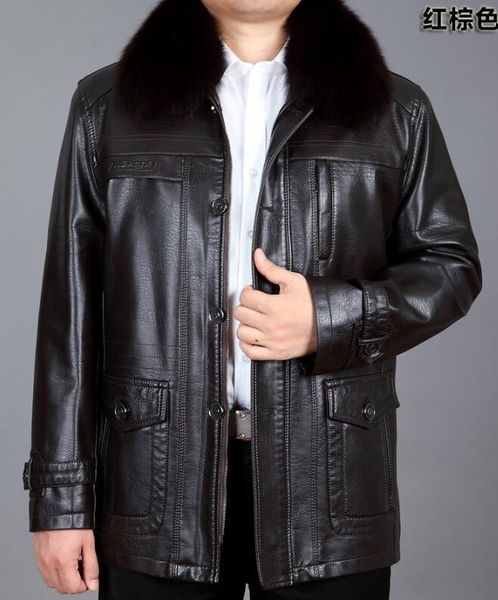 

men's fur & faux m-3xl / winter fashion lapel collar pu jacket plus velvet thick loose, Black