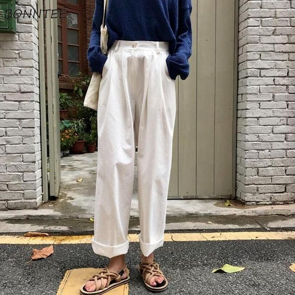 

women's pants & capris casual women solid simple wide leg trousers high waist pockets oversize ins preppy all-match vintage streetwear, Black;white