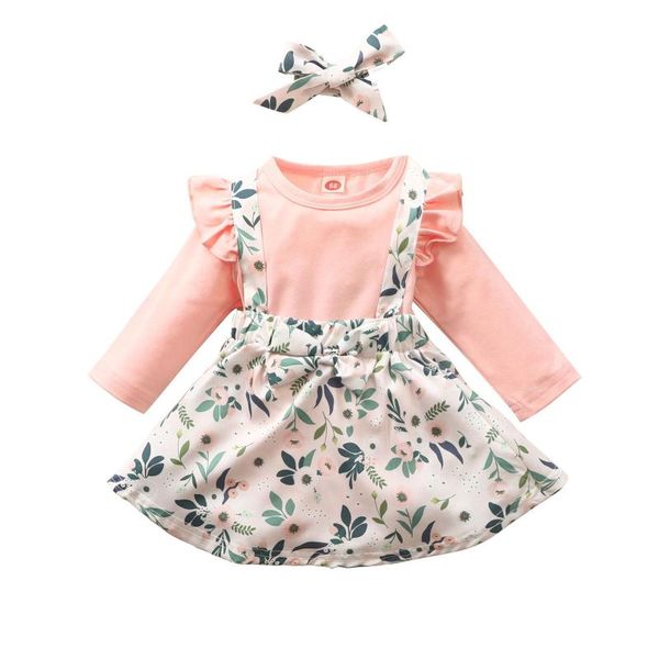

clothing sets 3-24 months toddler infant baby girls suspender skirt princess dress romper 1047 pink floral sling hairband outfits, White