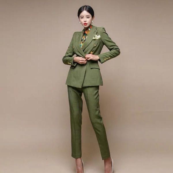 

2021 new fashion women suits long sleeve double- breasted pants suit office lady slim two-piece blazer sets fdwy, White;black
