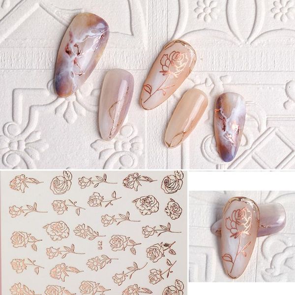 

1 pcs rose flower nail sticker 3d nail slider decals manicure tools laser bronzing fashion design art decorations, Black
