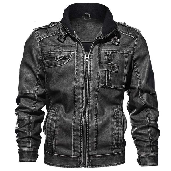 

stand collar men's large new pu leather jacket casual coatwinter, Black;brown