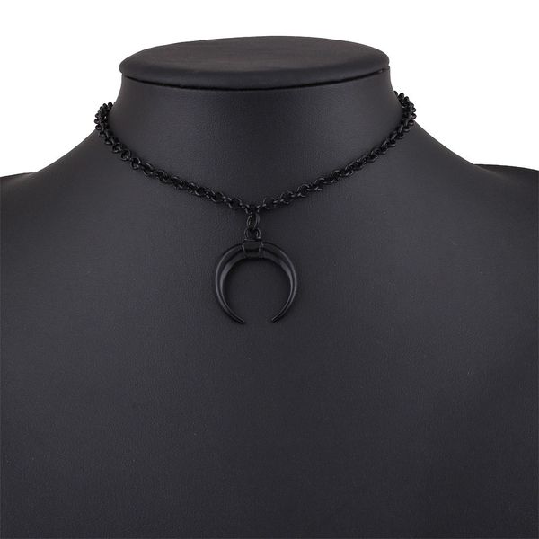 Punk Style demi-lune pendentif chaîne noire mode pour femmes collier clavicule pull fête bijoux