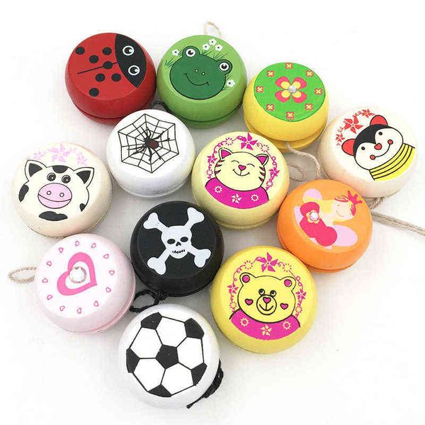 Cute animal imprime madeira yoyo brinquedos joaninha brinquedos crianças yo-yo criativo yo brinquedos para crianças yoyo bola g1125