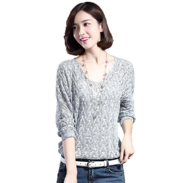 

women's sweaters 2021 fashion hollow out bat seven-quarter sleeve loose v collar sweater brand high quality, White;black