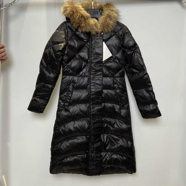 

womens down ets parkas winter et women 2021 qulaity fashion warm coat long real wolf fur collar hooded loose female outerwear, Black