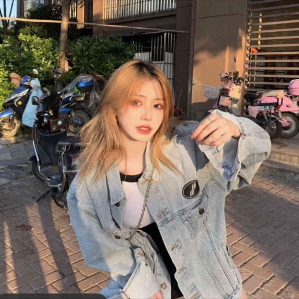 

designerlight old loose denim jacket men's and women's washed blue coat originalbalencaiga, Black;brown