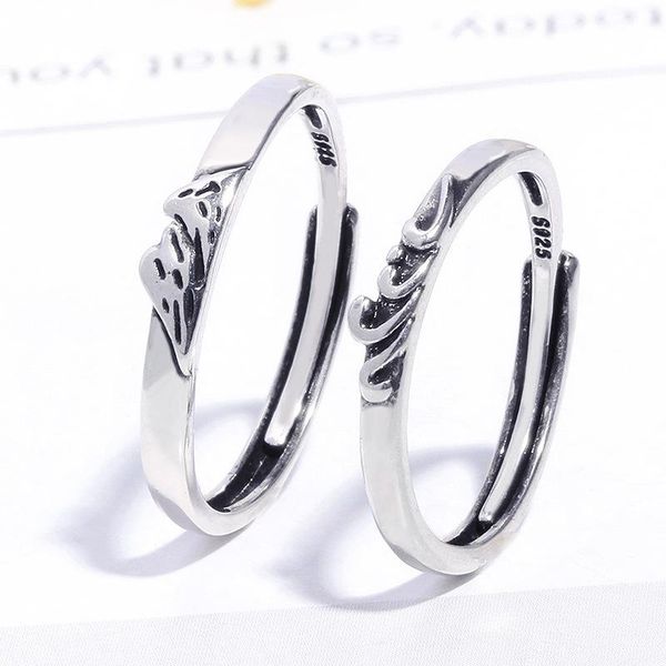 

wedding rings silver color ring vintage style wave mountain adjustable couple for girls boys promise forever friend jewelry, Slivery;golden
