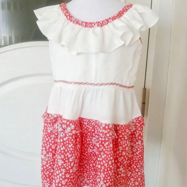 

girl's dresses girl kids sleeveless ruffled dress, Red;yellow