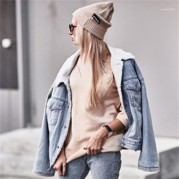 

women's jackets denim jacket with fur warm autumn winter 2021 ladies blue jeans faux collar thick faux1, Black;brown