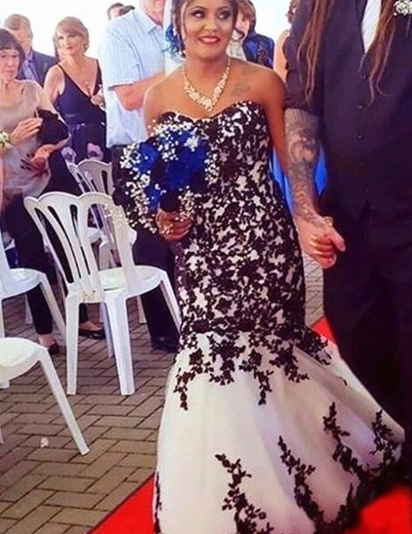 

gothic black and white mermaid wedding dresses 2021 new lace strapless sweetheart retro plus size long vintage wedding dress bridal gowns