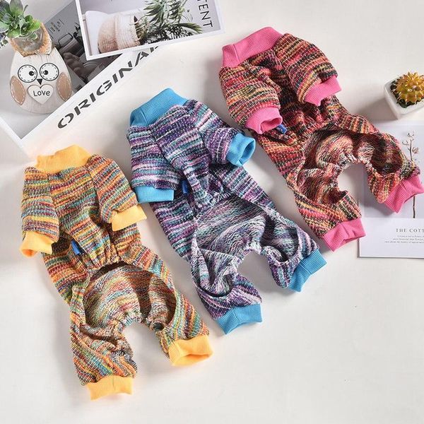 

dog apparel pet autumn and winter home rainbow four-legged warm clothes clothing for dogs pajamas jumpsuit wear pyjamas