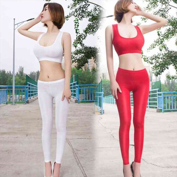

ice silk smooth transparent women pants pencil candy color see through elastic skinny leggings low rise, Black;white
