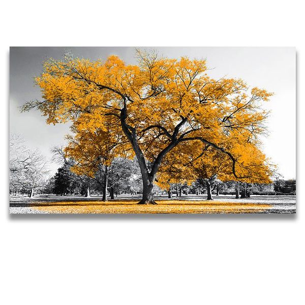 

paintings large size yellow leaf big tree black and white hd picture printed canvas painting for living room office wall art decor poster