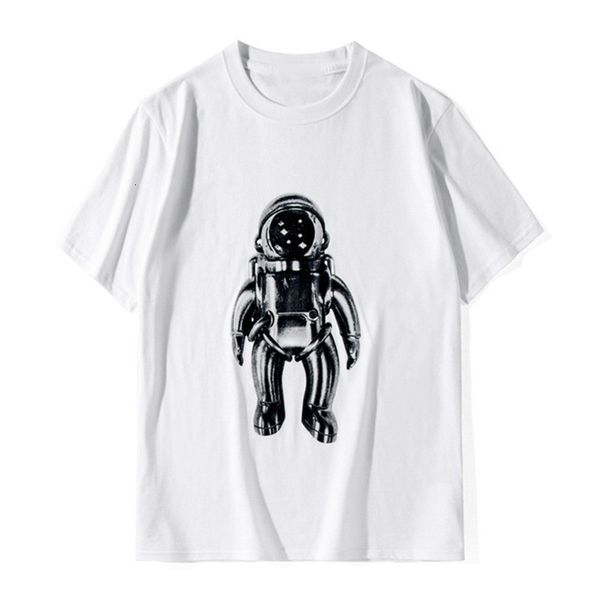

20ss mens t shirt soft cotton short sleeves fashion casual astronaut printing men women tees black white, White;black
